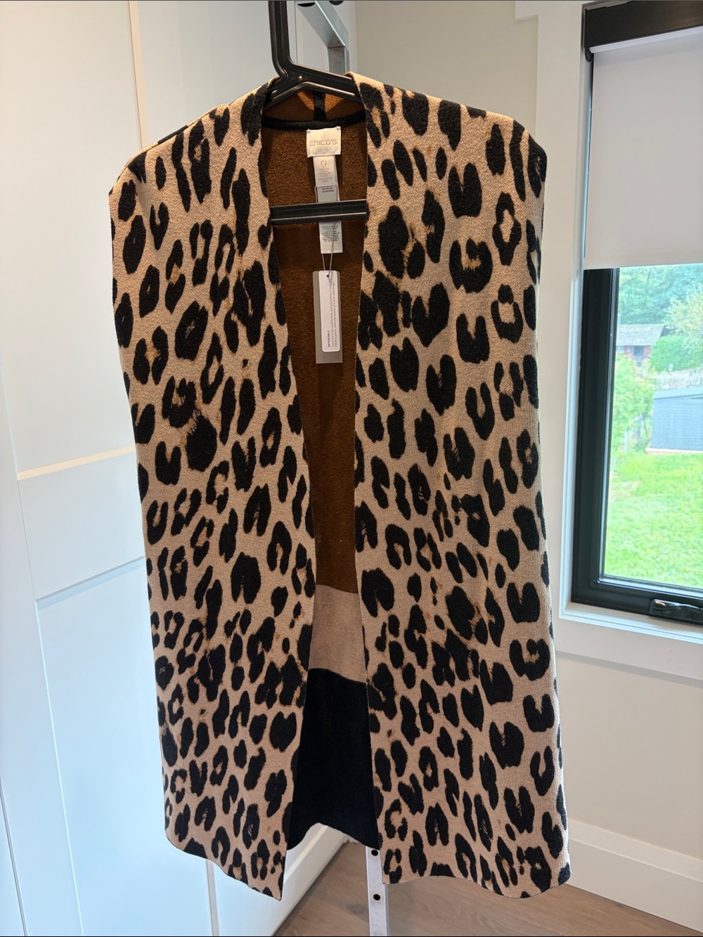 Chico's Leopard-Print Open Front reversible Vest in Tan and Black